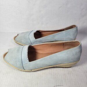 Gentle Souls By Kenneth Cole Women Blue Suede Espadrille Peep Toe Flats Size 10